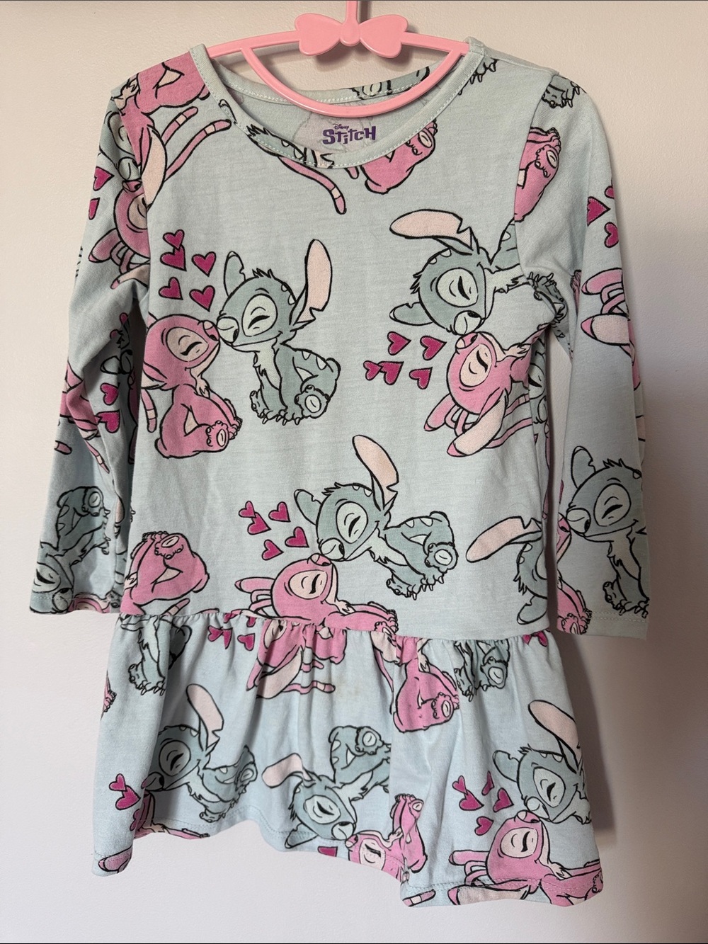 Disney Lilo & Stitch Long Sleeve Dress in Pink & Light Blue